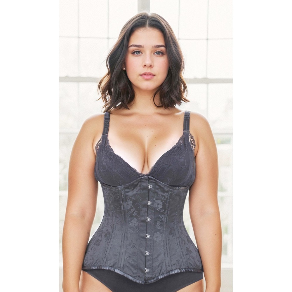 Attitude Corsets - Waist Trainer Floral Brocade Longline Waist training underbust korset - Zwart